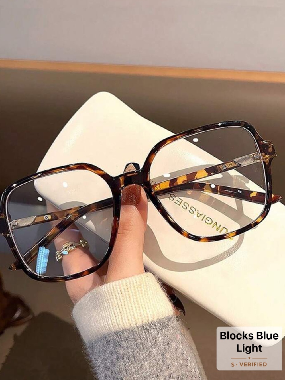Oversized Tortoiseshell Square Blue Light Glasses | Clear Lens Vintage Style
